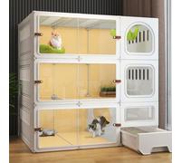 Large 3-Tier Cat Cage with Litter Box, Indoor Detachable Cat Kennel, DIY Pet Home for Small Animals, Spacious Enclosure for 1-4 Cats (Grey)