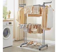 Large 3-Tier Foldable Clothes Airer Stainless Steel Folding Wings SONGMICS Grey One Size