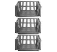Large 3 Tier Stacking Baskets Storage Veg Rack Plastic Stackers 35cm - Silver