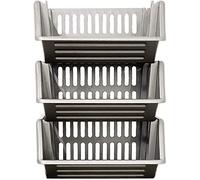 Large 3 Tier Stacking Baskets Storage Veg Rack Plastic Stackers, Black, Length 35.5 cm x Depth 30 cm x Height 17.5 cm (Grey)