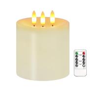 Large 3 Wick Flameless Candles, 4"x4" Flickering Flameless Candles with Remote & Timer, Dimmable Real Wax LED Candles Battery Operated, Electric Pillar Candles for Home Wedding Christmas Decor (Lvory)