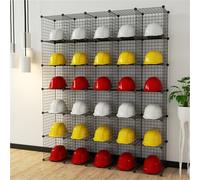 Large 30 Cube Iron Wire Grid Stackable Storage Organizer For Hard Hat, Black Multi-Layer Safety Helmet Rack F or Factory and Workshop, 1 2 3 4 5 6 Packs Easy To Grab(1pc)