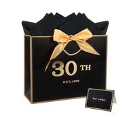 Large 30th Birthday Gift Bag with Tissue Paper - 12.6 x 4.3 x 10.6 Inches Black 30th Gift Bag