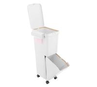 Large 32L Trash Can with 4 Wheels 2-Tier Pull-Out Design White Waste Bin with Lid 24 x 36 x 78.5 cm Includes 1 Roll of Trash Bags Perfect for Kitchen and Office Sorting