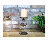 Large 33cm Flamingo Candlestick Candles Holder - Gold Distressed Metal Display