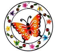 Large 35cm Butterfly Round Wall Plaque Garden Metal Decoration