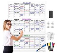 Large 36"x48" Quarterly White Board Calendar Dry Erase Calendar for Wall 3 Month Big Dry Erase Wall Calendar Monthly Dry Erase Board Planner Includes 6 Markers Eraser Push Pins & Mounting Tape