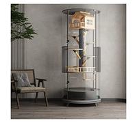 Large 360°rotatable Cat Cage Villa Wood Panoramic Display Cabinet Litter Glass House With Toilet Cat Enclosures