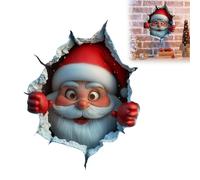 Large 3D Christmas Wall Sticker - Santa Claus Breaking Through Wall Design | Funny & Creative Removable Decal | for Living Room, Bedroom, Home, Party Xmas Decor (C)