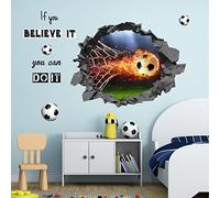 Large 3D Football Wall Sticker Soccer Wall Stickers for Bedrooms for Boys Football Player Wall Decals Peel and Stick Sport Vinyl Wall Art Stickers for Kids Room Playroom Teenagers Bedroom Accessories