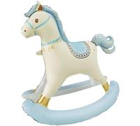Large 3D Inflatable Standing Rocking Horse Foil Balloon Decoration | 41x40Inch Big Fun Horse-Shaped Balloon for Kids Birthday Decor Baby Shower Western Cowboy Theme Party (Cream White+Blue)
