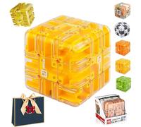 Large 3D Labyrinth Cube Puzzle, 3D Magic Cube Maze Ball Puzzle, Spatial Awareness Brain Training Toy for Stress Relief & Logic Development, Educational Focus Game Gift for Adults Teens (Yellow)