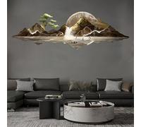 Large 3d Landscape Wall Clock - Modern Silent Design With Led, Creative Decorative Clock For Home, Office, Bedroom, Bathroom, School - Stylish Art Piece Gold 5 59 * 19.7in