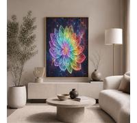 Large 3D Rainbow Crystal Flowers Unframed Canvas Wall Art, Geometry Starry Sky Wall Decor, Dark Blue Modern Art Poster Canvas Painting Picture For Living Room Office Bedroom, Frameless, 70X100Cm