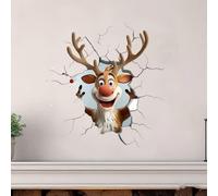 Large 3D Santa Claus Christmas Wall Stickers, Wall-Breaking Cute Santa Claus WallStickers, Removable Winter Holiday Xmas Break Through WallArt for Kids Bedroom Playroom Decor