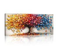 Large 3D Texture Blooming Trees Canvas Wall Art, Framed Orange Red Trees Wall Picture Nature Landscape Art Prints Paintings Wall Decor for Living Room Bedroom Office Kitchen Ready To Hang 50x120cm
