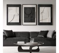 Large 3D Textured Framed Black and White Abstract Wall Art, 3 Piece Modern Wall Paintings Artwork for Walls, Minimalist Black White Geometric Pictures for Living Room, Hallway, Dining Room Wall Decor