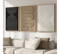 Large 3D Textured Framed Boho Neutral Abstract Wall Art for Living Room, 3 Piece Modern Paintings Artwork for Walls, Black White Brown Minimalist Geometric Pictures for Hallway Office Wall Decor 24x36
