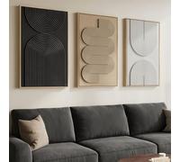 Large 3D Textured Framed Boho Neutral Abstract Wall Art, Set of 3 Modern Paintings Artwork for Walls, Black White Brown Minimalist Geometric Pictures for Living Room, Entryway, Dining Room Wall Decor