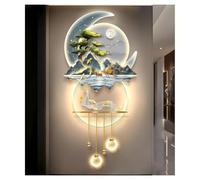 Large 3D Wall Art Decor with Led Light, Modern Wall Art Handmade Wall Sculpture with Lighting Strip, Traditional Chinese Landscape Wall Hanging Picture for Home, Entrance, Study(Blue,60x140cm/23.6x55.