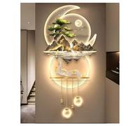 Large 3D Wall Art Decor with Led Light, Modern Wall Art Handmade Wall Sculpture with Lighting Strip, Traditional Chinese Landscape Wall Hanging Picture for Home, Entrance, Study(Gold,60x140cm/23.6x55.