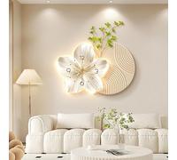Large 3D Wall Sculptures with LED Light, 3D Wall Art Decor Clock with LED Light, Plug-in Power Supply, for Living Room, Bedroom, Office, Corridor, Entrance(Beige,60x40cm/23.6x15.7in)