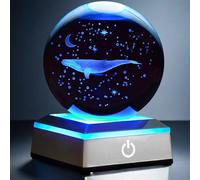 Large 3D Whale Crystal Ball Night Light with Colorful LED Touch Base Whale Figurines Decor Glass Lamp for Birthday Christmas Whale Stuff Statue Paperweight Gifts for Whale Lovers for Kids Friends