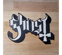 Large 3D Wooden Painted Ghost Rock Band Sign Wall Art Door Hanging Plaque - 6 mm Black and White Sign (40 cm wide)