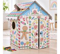 Gr8 Home Colour Your Own Gingerbread Playhouse | Cardboard Wendy House for Kids | Large Kids Playhouse for Creative Painting & Decorating | Indoor Outdoor Play House for Kids Age 3+