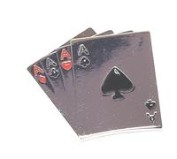 Large 4 Aces Playing Cards Silver Lapel Pin in Gift Box