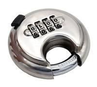 Large 4 Digital Combination disc Padlock Stainless Steel Rust Door Warehouse Outdoor Round Cake Tray Padlock Discus Lock with Hardened Steel Shackles Shelf Storage Unit Silver Lock School Gym
