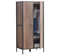 Large 4 Door Wardrobe with Drawer Shelves Industrial Rustic Metal Frame