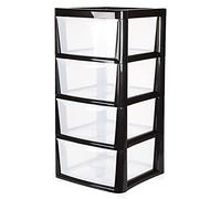 Large 4 Drawer Plastic Modular Storage Tower - Black Frame Design with Opaque Drawers - 87cm (H) x 39cm (W) x 39cm (D).