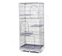 Large 4-Tier Foldable Cat Cage - Metal Detachable Playpen With Double Tray & 360° Wheels For Multiple Cats & Small Pets - Indoor Use, Space-Saving Design,Grey-M