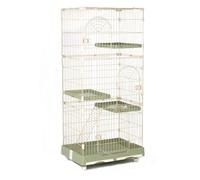 Large 4-Tier Foldable Cat Cage - Metal Detachable Playpen With Double Tray & 360° Wheels For Multiple Cats & Small Pets - Indoor Use, Space-Saving Design,Green-M