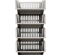 Large 4 Tier Stacking Baskets Storage Veg Rack Plastic Stackers, Black, Length 35.5 cm x Depth 30 cm x Height 17.5 cm (Grey)