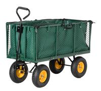 Large 4 Wheel Heavy Duty Garden Cart Truck Trolley Wheelbarrow with Handle and Metal Frame - Green