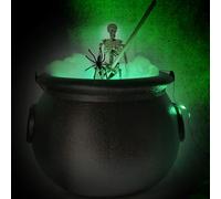 Large 40 cm Witch's Cauldron Decoration with Skeleton and LED Lighting as Scary Decoration, Black Witch's Cauldron for Decoration Indoors and Outdoors