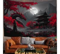 Large 40"X30" Soft Fabric Tapestry Wall Hanging, Dark-Style Japanese Landscape Tapestry Backdrop For Bedroom Aesthetic Black Night Sky Dragon Samurai Tapestries Wall Art For Living Room Yoga Decor