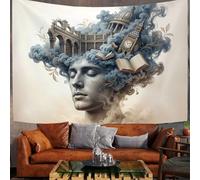 Large 40"X30" Soft Fabric Tapestry Wall Hanging, Surreal Portrait Sculptures Tapestry Backdrop For Bedroom Aesthetic Cream Retro Library Architecture Tapestries Wall Art For Living Room Yoga Decor