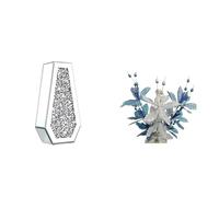 Large 40cm/30cmSparkle Diamond Crushed Crystal Sparkly Silver Mirrored Floor Vase With Flower Cuffin Shape (Silk Flower) (Ceramic + Silk, Silver + Bule)