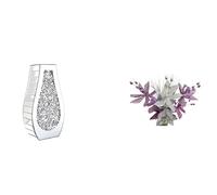 Large 40cm/30cmSparkle Diamond Crushed Crystal Sparkly Silver Mirrored Floor Vase With Flower Cuffin Shape (Silk Flower) (Ceramic + Silk, Silver Vase + Silver Flower)