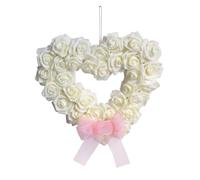 Large 40cm Heart Shaped Wreath with Artificial Roses - Red Valentine‘s Day & Wedding Door Wall Hanging for Front Entrance, Romantic Home Decoration for Anniversary Celebration
