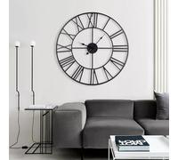 Large 40CM Metal Wall Clock Vintage Black Non-Ticking Skeleton Design with Roman Numerals, Silent Battery Operated, Modern Black Wall Clock for Living Room, Bedroom, Office, Kitchen Home Decor