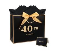 Large 40th Birthday Gift Bag with Tissue Paper - 12.6 x 4.3 x 10.6 Inches Black 40th Gift Bag