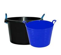 Large 42L Flexi Tub With 45L Storage Bucket Multipurpose Flexible Plastic Storage Container Bucket Tub Trugs Flex Tub Strong Plastic For Home Garden Construction (Blue + Black)