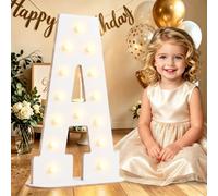 Large 44CM White Wooden Light Up Letters A for Birthday Party Decorations | Marquee Letter White Wooden Sign for Party Wedding Anniversary Backdrop, Battery Operated Big Letter Wooden Plywood Pre-cut