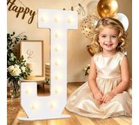 Large 44CM White Wooden Light Up Letters J for Birthday Party Decorations | Marquee Letter White Wooden Sign for Party Wedding Anniversary Backdrop, Battery Operated Big Letter Wooden Plywood Pre-cut