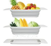 [Large 45cm] Collapsible Colander Over the Sink, Folding Kitchen Strainer Basket for Fruit Vegetable Washing & Pasta Draining, 17.7" Rigid Frame Space Saving Sieve, BPA Free & Dishwasher Safe, Grey