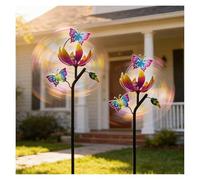 Large 46" Butterfly Wind Spinner - 3D Yard Art Decor Colorful Garden Wind Sculptures Perfect Outdoor Gifts for Family & Friends (Set of 2)